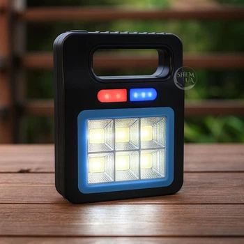 Фонарь аккумуляторный светодиодный LED COB с солнечной панелью и функцией павербанка, портативный мощный ручной фонарь-прожектор для дома, дачи и кемпинга, USB-зарядка, YXQ-065-Black