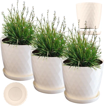 Doniczka na kwiaty z podstawką Kadax Amily K8158 18 cm 3 szt. Kremowy