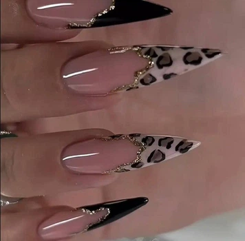 Накладные ногти Nail френч леопард, стилет, длинные, 24 шт