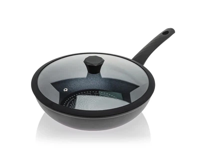 Сковорода Вок (WOK) з діамантовим покриттям та скляною кришкою, 4,6 л (30x8,5 см) Edenberg EB-3490