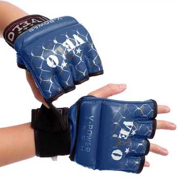 Перчатки для смешанных единоборств MMA на липучке размер XL Кожа VELO синий ULI-4032
