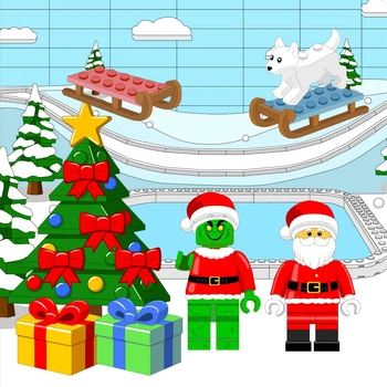 Альбом на липучках Новогодний дом в стиле конструктора Lego семья, Гринч, дед Мороз 21 см на 21 см