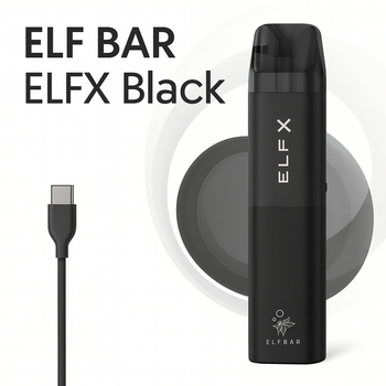 Многоразовая POD-система Elf Bar ELFX 1000 mAh Под Эльф Бар до 30 Вт два картриджа 0.6Ω и 0.8Ω 3 мл Type-C электронка чёрная