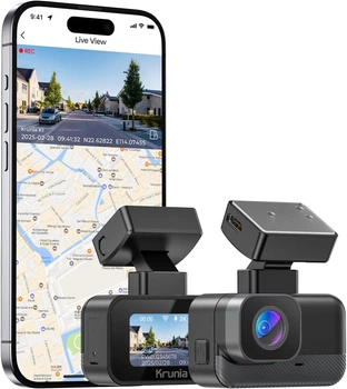Мини видеорегистратор Krunia K1 2K WiFi - 170°, WDR ночное видение, парковочный режим 24/7, магнитное крепление