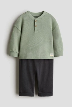 Дитячий комплект (кофта + штани) для хлопчика H&M 74 см Зелений/Темно-сірий (25120907B)