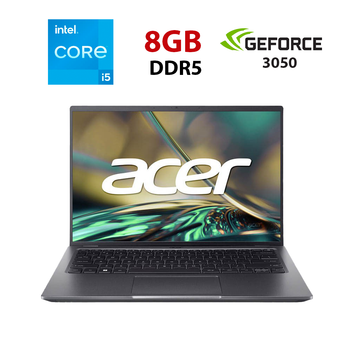 Ігровий ноутбук Acer Swift X SFX14-51G-52FP / 14" (1920x1080) IPS / Intel Core i5-1240P (12 (16) ядер по 3,3 - 4,4 ГГц) / 8 ГБ DDR5 / 240 ГБ SSD / nVidia GeForce RTX 3050, 6 ГБ GDDR6, 96-біт / WebCam б/в