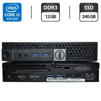 Неттоп Dell OptiPlex 3040 Micro USFF / Intel Core i5-6500T (4 ядра по 2.5 - 3.1 GHz) / 12 GB DDR3 / 240 GB SSD / Intel HD Graphics 530 / Windows 11 Pro + Блок питания б/у