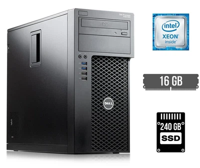 Компьютер Dell Precision 3620 Tower / Intel Xeon E3-1245 v5 (4 (8) ядра по 3.5 - 3.9 GHz) / 16 GB DDR4 / 240 GB SSD / Intel HD Graphics P530 / 290W / DVD-ROM / DisplayPort / HDMI б/у