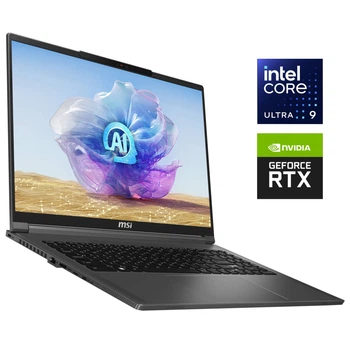 Игровой ноутбук Б-класс MSI Creator 16 AI Studio A1VHG / 16" (3840x2400) IPS / Intel Core Ultra 9 185H (16 (22) ядер по 3.9 - 5.1 GHz) / 32 GB DDR5 / 1000 GB SSD NVMe / nVidia GeForce RTX 4080, 12 GB GDDR6, 192-bit / WebCam б/у