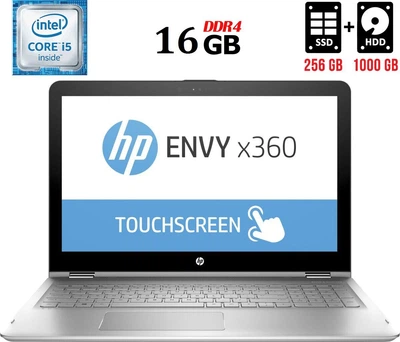 Ноутбук-трансформер HP Envy x360 m6 / 15.6" IPS / Core i5-6200U (2(4) ядра по 2.3-2.8GHz) / 16GB DDR4 / 256GB SSD M.2 + 1000GB HDD / HD Graphics 520 / WebCam б/у