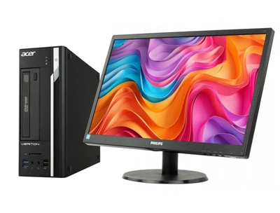 Комплект ПК Б-класс: Acer Veriton X2632G SFF / Intel Core i3-4150 (2 (4) ядра по 3.5 GHz) / 8 GB DDR3 / 320 GB HDD / Intel HD Graphics 4400 / DVD-RW + Монитор Philips 223V5L / 22" (1920x1080) TN / 1x VGA / VESA 100x100 б/у