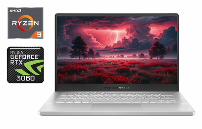 Игровой ноутбук Asus ROG Zephyrus G 14 GA401Q / 14" (1920x1080) IPS / AMD Ryzen 9 5900HS (8 (16) ядер по 3.0 - 4.6 GHz) / 16 GB DDR4 / 1000 GB SSD / nVidia GeForce RTX 3060, 6 GB GDDR6, 192-bit / WebCam / Windows 10 б/у