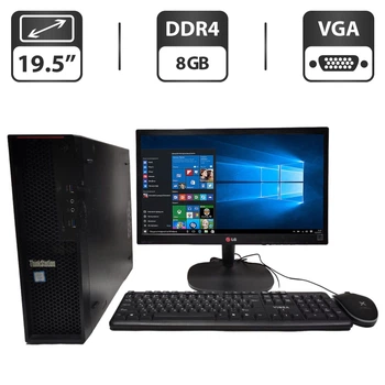 Комплект ПК: Lenovo ThinkStation P310 SFF Workstation / Intel Xeon E3-1225 v5 (4 ядра по 3.3-3.7 GHz) / 8GB DDR4 / 500GB HDD / Intel HD Graphics P530 + Монітор Б-класс 19.5" TN / VGA + Кабелі, мишка и клавіатура б/в