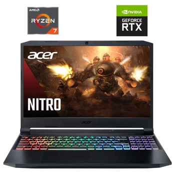 Ігровий ноутбук Б-класу Acer Nitro 5 AN515-45 / 15.6" (1920x1080) IPS / AMD Ryzen 7 5800H (8 (16) ядер по 3.2 - 4.4 GHz) / 16 GB DDR4 / 1000 GB SSD NVMe / nVidia GeForce RTX 3070, 8 GB GDDR6, 256-bit / WebCam б/в