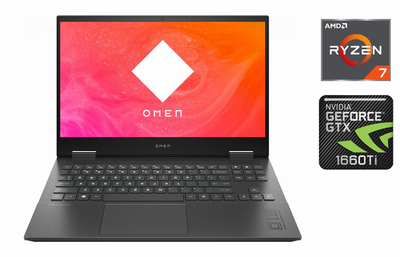 Ігровий ноутбук HP Omen 15-en0023dx / 15.6" (1920x1080) IPS / AMD Ryzen 7 4800H (8 (16) ядер по 2.9 - 4.2 GHz) / 16 GB DDR4 / 512 GB SSD / nVidia GeForce GTX 1660 Ti, 6 GB GDDR6, 192-bit / WebCam / Windows 10 б/в