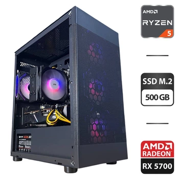 Сборка под заказ: игровой ПК Frontier Samburu Black Tower / AMD Ryzen 5 5500 (6 (12) ядер по 3.6 - 4.2 GHz) / 16 GB DDR4 / 500 GB SSD M.2 / AMD Radeon RX 5700, 8 GB GDDR6, 256-bit / 600W б/у
