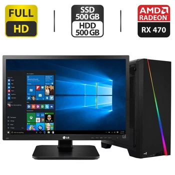 Комплект: AeroCool Cylon BG Tempered Tower / Intel Core i7-4790 (4 (8) ядра по 3.6 - 4.0 GHz) / 20 GB DDR3 / 500 GB SSD + 500 GB HDD / AMD Radeon RX 470, 4 GB GDDR5, 256-bit / 350W + Монитор LG 24MB37PM-B / 24" (1920x1080) IPS б/у