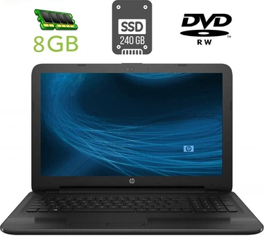 Ноутбук Б-класс HP 250 G5 / 15.6" (1366x768) TN / Intel Celeron N3060 (2 ядра по 1.6 - 2.48 GHz) / 8 GB DDR3 / 240 GB SSD / Intel HD Graphics 400 / WebCam / DVD-RW / HDMI б/у