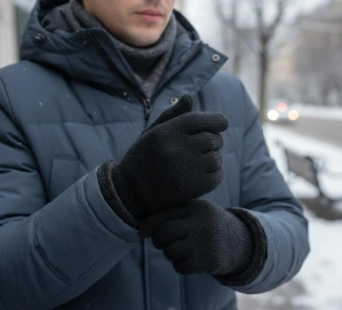 Мужские шерстяные перчатки на подкладке из шерсти R1106
