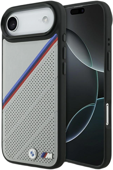Etui BMW M Tricolor Metal Logo MagSafe do Apple iPhone 17 Air Grey (BMHMP17M25PCSPEG)