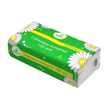 Салфетки бумажные белые Parus Ромашка 20×20 см 2 слоя 150 шт