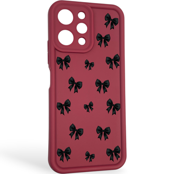Чехол силиконовый Soft Touch с 3D принтом для Xiaomi Redmi 12 бордовый (Полная защита камеры)