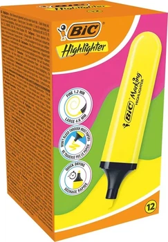 Zestaw zakreślaczy BIC Flat Highlighter Żółte neon 12 szt  (ZES3086123742864)