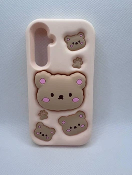 Детский резиновый чехол Bear для Samsung Galaxy A55 с подставкой держателем Бежевый