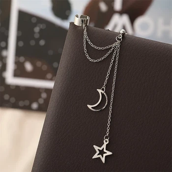 Серьги кафф клипса женские красивая бижутерия "Moon and Star BH06" Серебристые