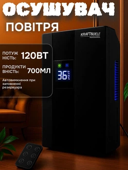 Осушувач повітря для квартири 2в1 очищувач повітря 120 Вт контейнер 2 л поглинач вологи для дому з пультом Чорний