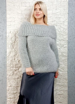 Светр фактурної в’язки з широкою горловиною сірий Italy Moda M-XL 22-028