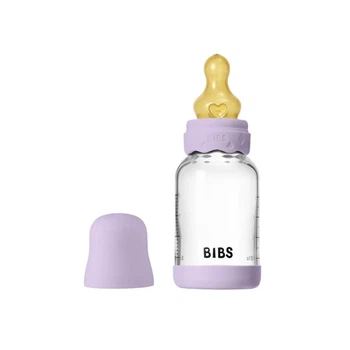 Пляшечка для годування BIBS Glass Bottle Round Latex 120ml повільний потік, Violet Sky