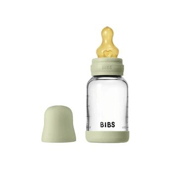 Пляшечка для годування BIBS Glass Bottle Round Latex 120ml повільний потік, Sage