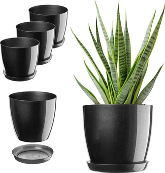 Doniczka na kwiaty z podstawką Kadax Agen 20 cm 3 szt. Grafitowa (K10593)