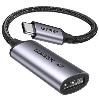 Адаптер Ugreen CM654 USB-C - DisplayPort 1.4 8K 60Hz 4K 240Hz HDR VRR Thunderbolt 3/4 10 см Сірий (15575)