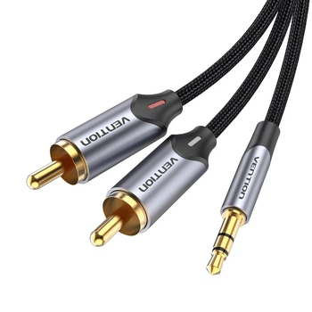 Аудиокабель Vention 3.5 мм - 2RCA 2 м Hi-Fi хлопковая оплетка Серый (BCNBH)