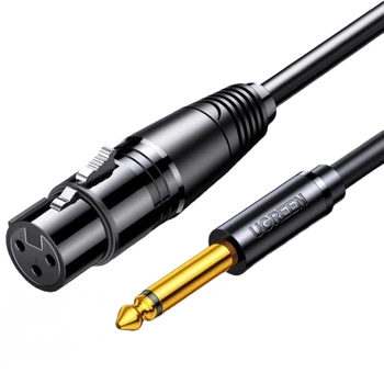 Кабель Ugreen AV131 XLR Female - Jack 6.35 мм 2 м Черный, Mono, экранированный (20719)