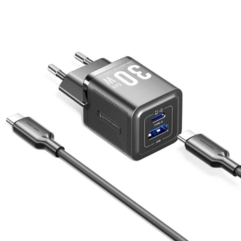 Зарядное устройство Vention USB-C + USB-A GaN 30W PD 3.0 QC 3.0 PPS + кабель USB-C 1 м Черный (TZ-FEQB0-EU-01)