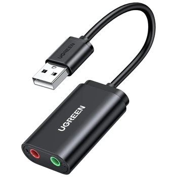 Внешняя звуковая карта Ugreen US205 USB 2.0 - 2x 3.5 мм TRS (микрофон + наушники) 15 см Черный (30724)