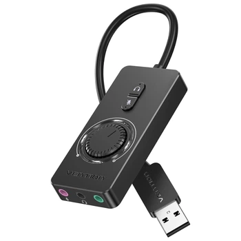 Внешняя звуковая карта Vention USB 2.0 - 3x 3.5 мм mini-jack 0.15 м с регулятором громкости и кнопками Черный (CDRBB)