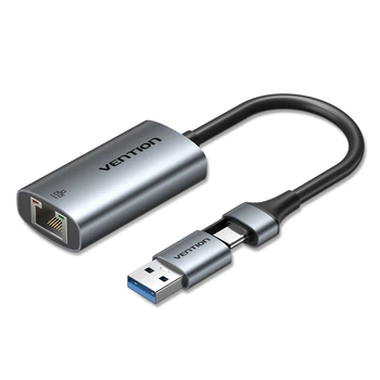Сетевой адаптер Vention USB-A / Type-C > RJ45 1000 Мбит/с Алюминий 0.15 м Серый (CFQHB)