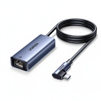 Сетевой адаптер Ugreen CM255 USB-C - RJ45 + PD 100W 1000 Мбит/с 1 м Угловой Серый (65729)