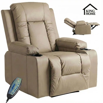 Кресло-реклайнер Prime Seat Beige с массажем, раскладное, с подножкой до 125 кг, ТМ King Home®