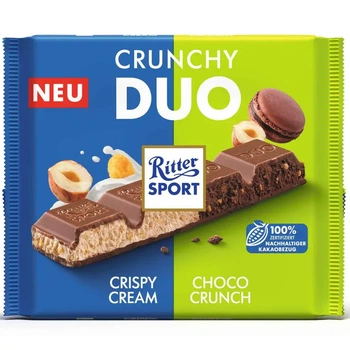 Шоколад Ritter Sport Crunchy Duo Риттер Спорт хрустящие сливки и шоколадный хруст 218 г