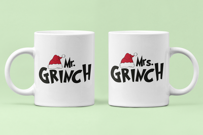 Парные чашки кружки с принтом Mr Grinch Mrs Grinch Гринч для Влюблённых Белые 330 мл