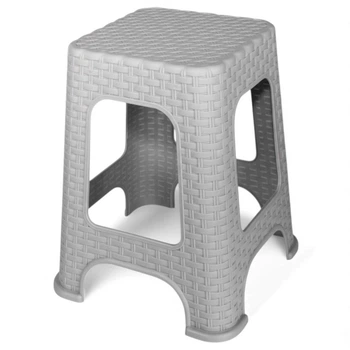 Табурет пластиковый, Ротанг 38×38×45 см, пластиковый стул в плетёном дизайне, Серый (072-GRAY)