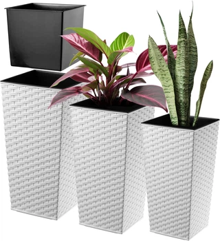 Donice na kwiaty z wkładem Kadax Pesaro K8057 25 cm + 30 cm + 35 cm Białe