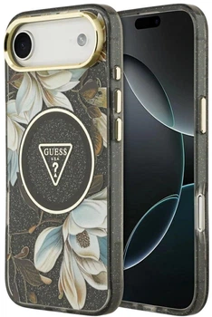 Etui Guess IML Glitter Flowers Triangle MagSafe do Apple iPhone Air Black (3666339524364)