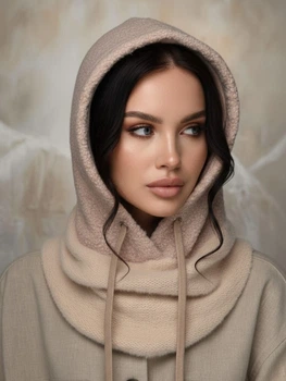 Жіночий капор Teddy букле з каракуля з коміром бежевий