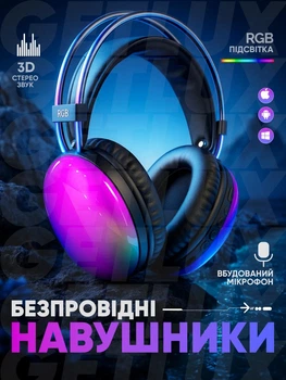 Навушники безпровідні накладні ігрові дитячі SMY-580 Bluetooth RGB бездротові з вбудованим мікрофоном, чорні